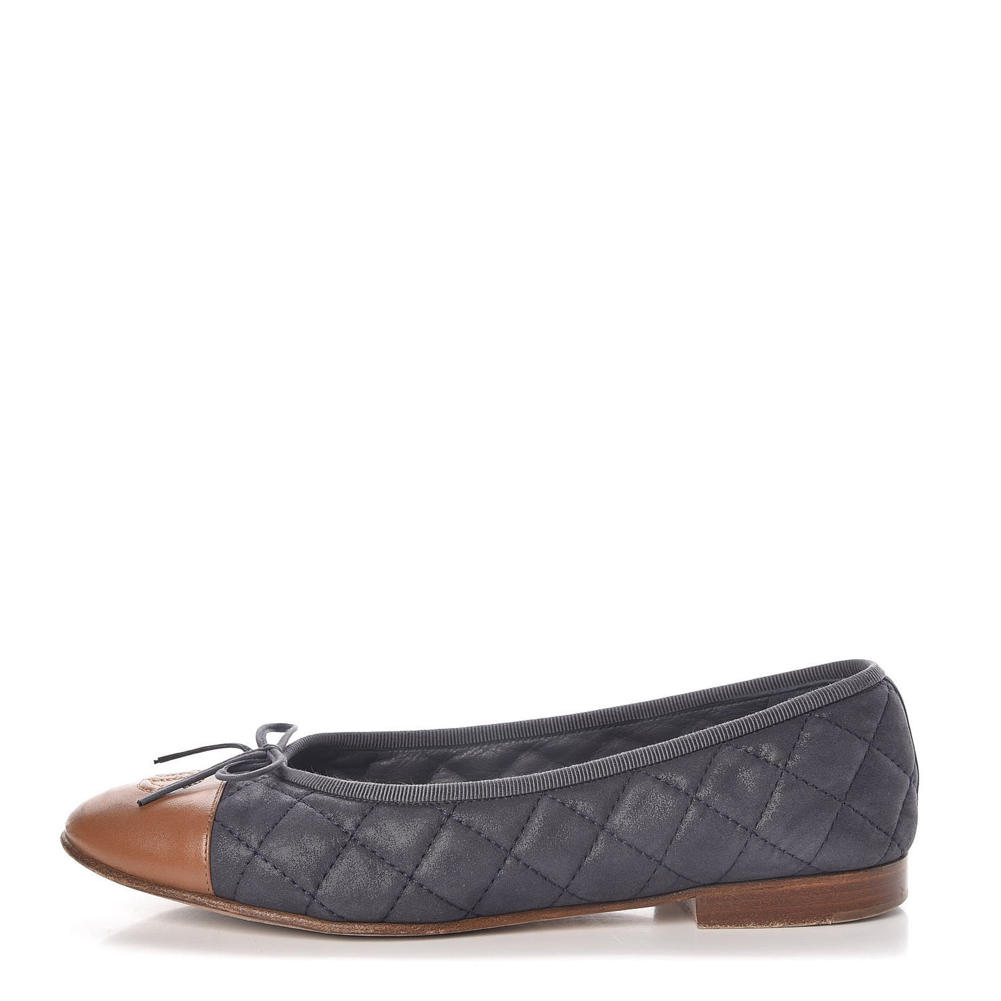 Iridescent Calfskin Quilted CC Cap Toe Ballerina Flats 37.5 Navy Tan