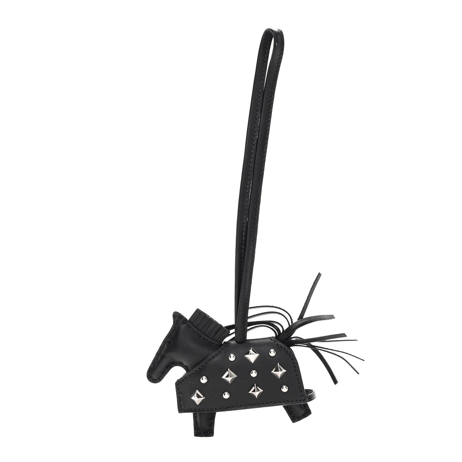 Hermes Milo Lambskin Studded Grigri Rodeo Robeo Rock Horse Bag Charm PM Black 1 of 5
