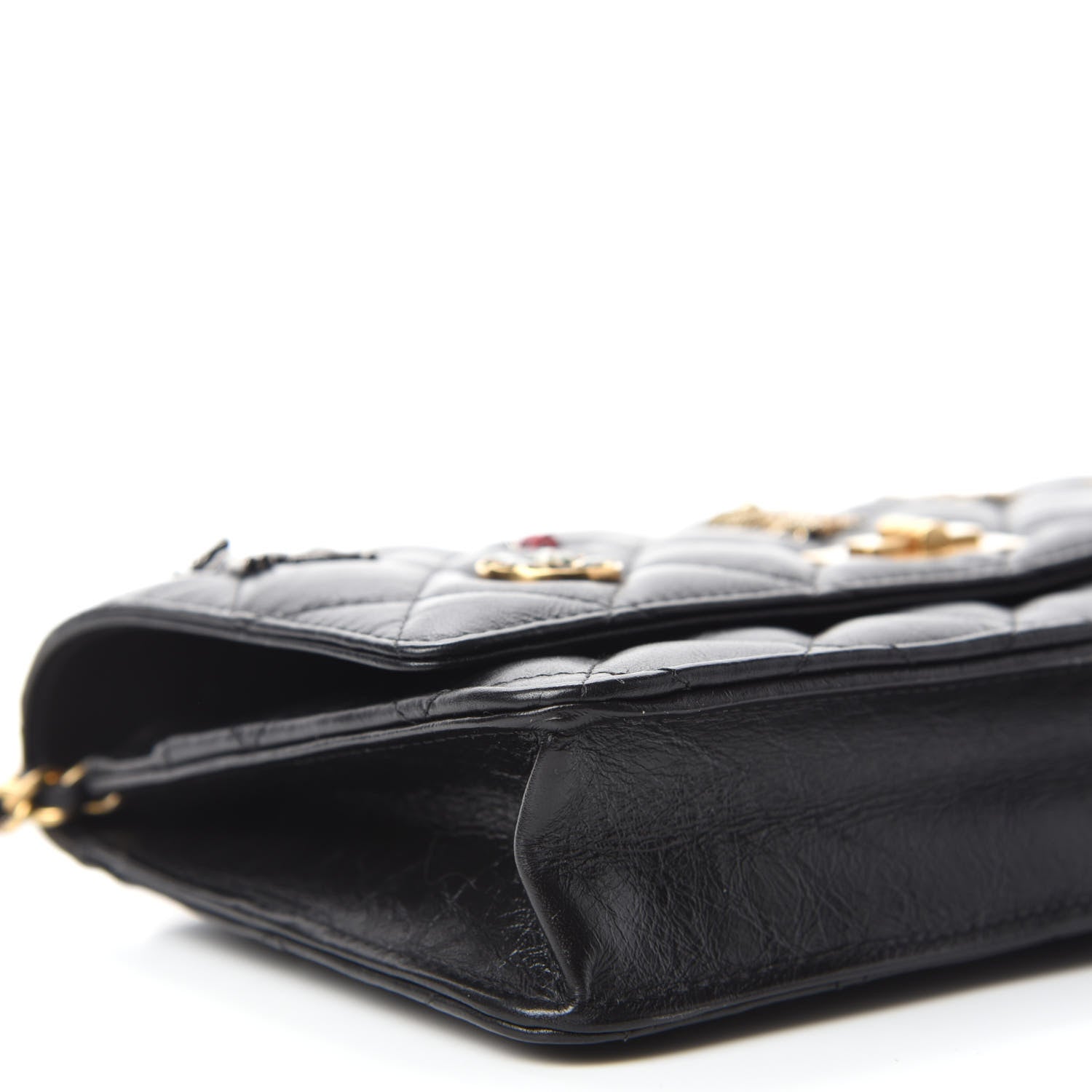 Chanel Aged Calfskin Quilted Lucky Charms 2.55 Reissue Wallet On Chain WOC Black 6 of 12