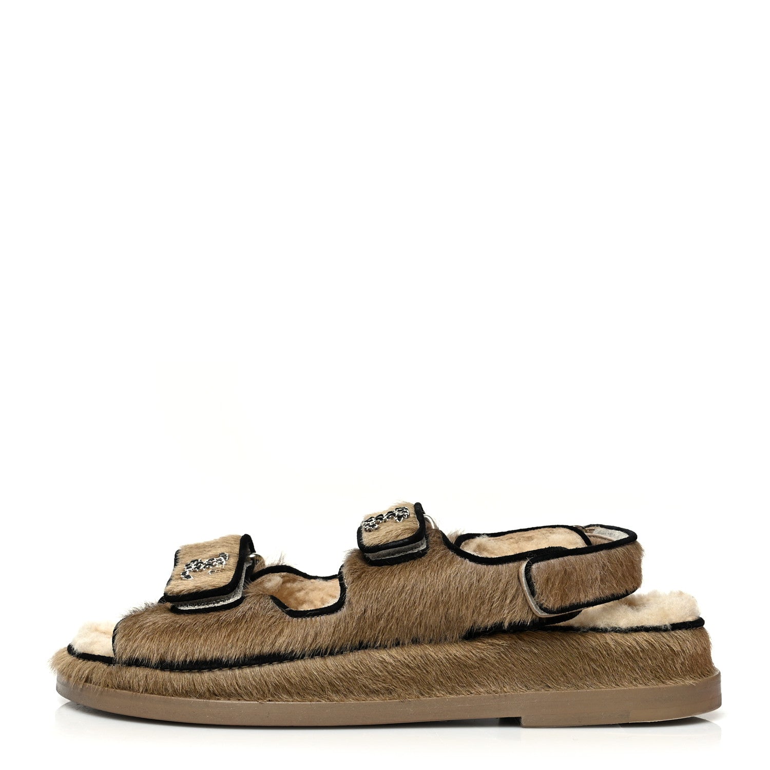 Chanel Calf Hair Suede Shearling Dad Sandals 36 Beige 1 of 7
