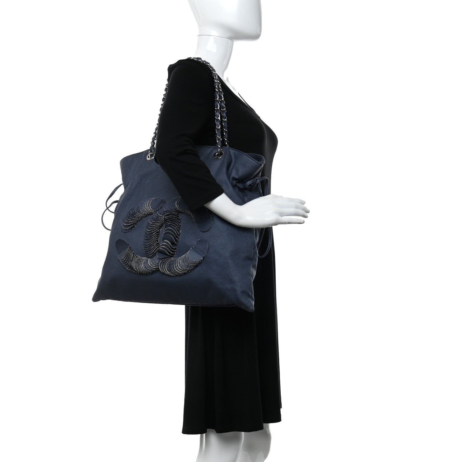 Chanel Denim Small CC Discus Tote Blue 2 of 10