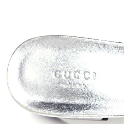 Gucci Metallic Nappa Crystal Maxine Horsebit Slide Sandals 37.5 Silver 8 of 12
