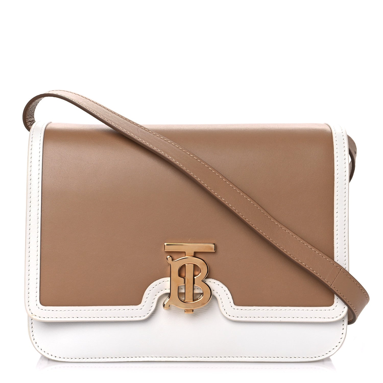Burberry Smooth Calfskin Monogram Medium TB Bag Chalk White Camel 1 of 17