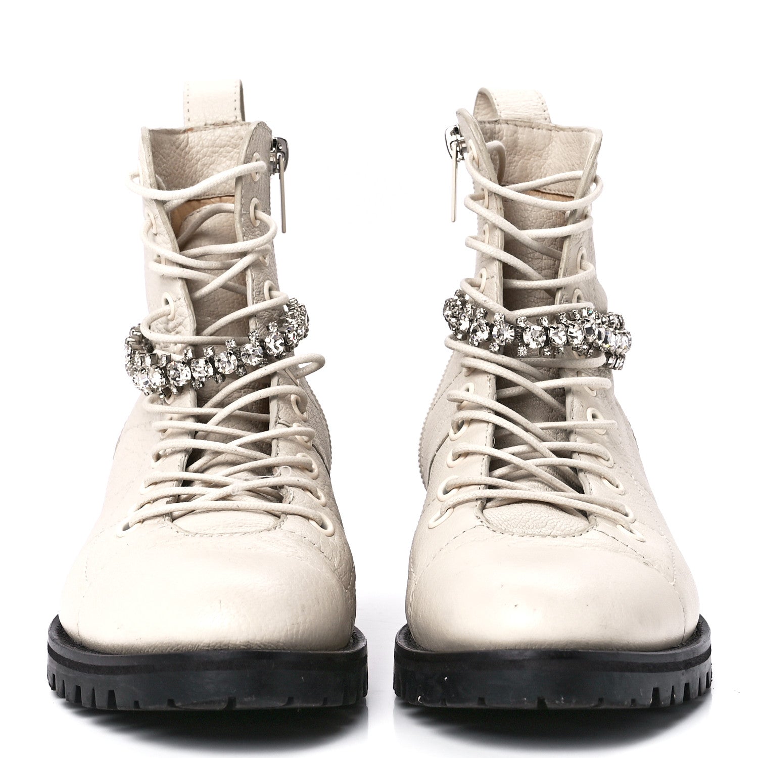 Jimmy Choo Grained Calfskin Crystal Embellished Cruz Combat Boots 37.5 White 2 of 7