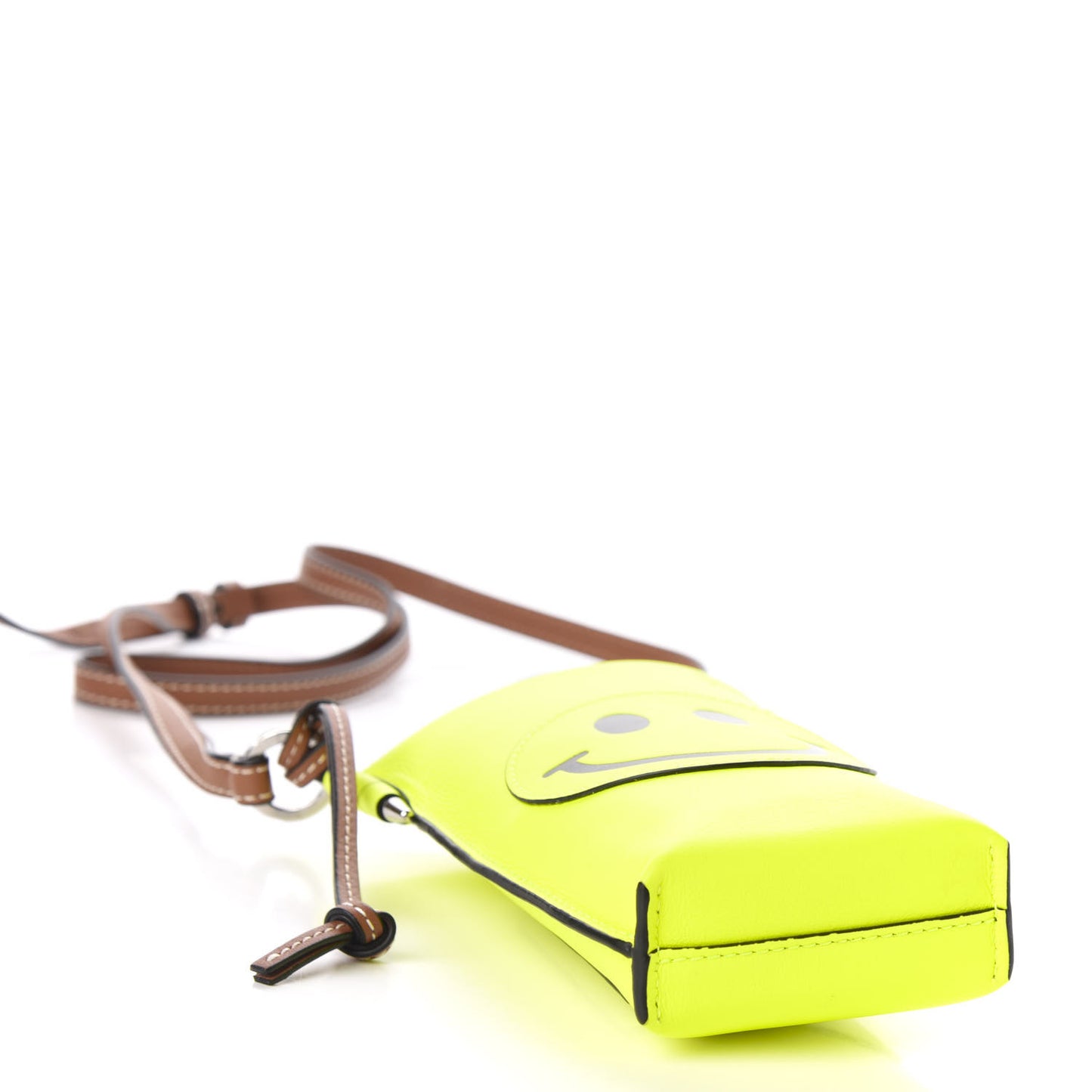 Smooth Calfskin Smiley Face Gate Pocket Neon Yellow