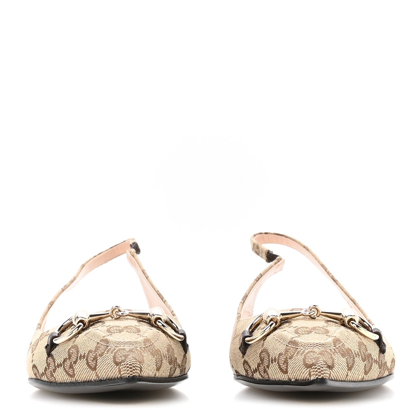 Monogram Horsebit Womens Slingback Ballet Flat 37.5 Beige Ebony Cocoa