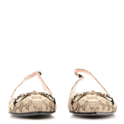 Gucci Monogram Horsebit Womens Slingback Ballet Flat 37.5 Beige Ebony Cocoa 3 of 9
