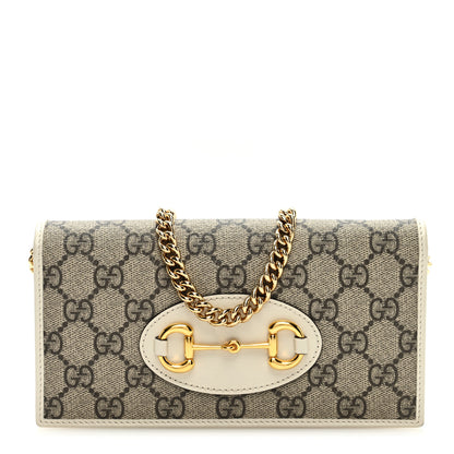 Gucci GG Supreme Monogram Azalea Calfskin Horsebit 1955 Wallet On Chain Beige Ebony Mystic White 1 of 7