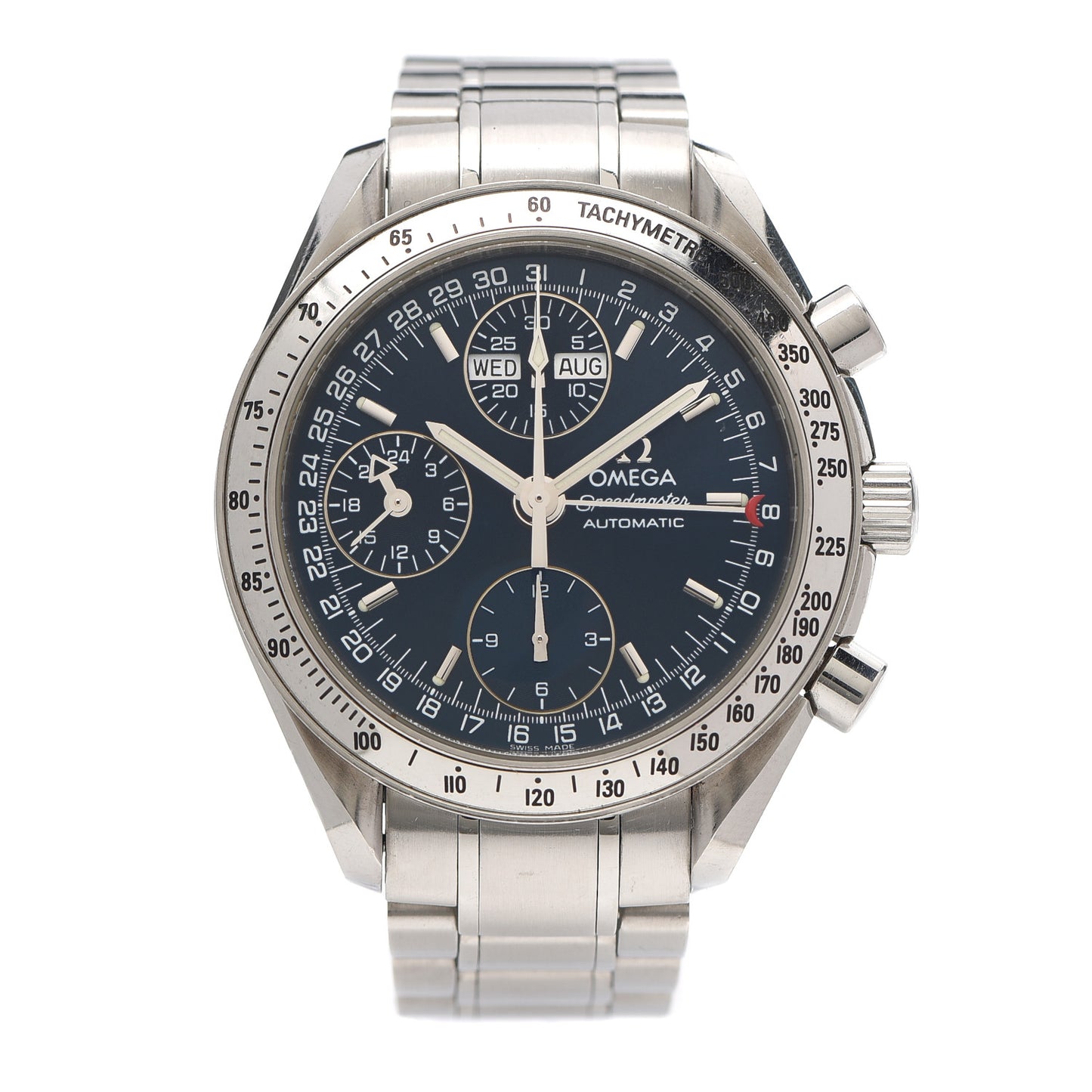 Stainless Steel 39mm Speedmaster Triple Calendar Chronograph Automatic Watch Blue 3523.80