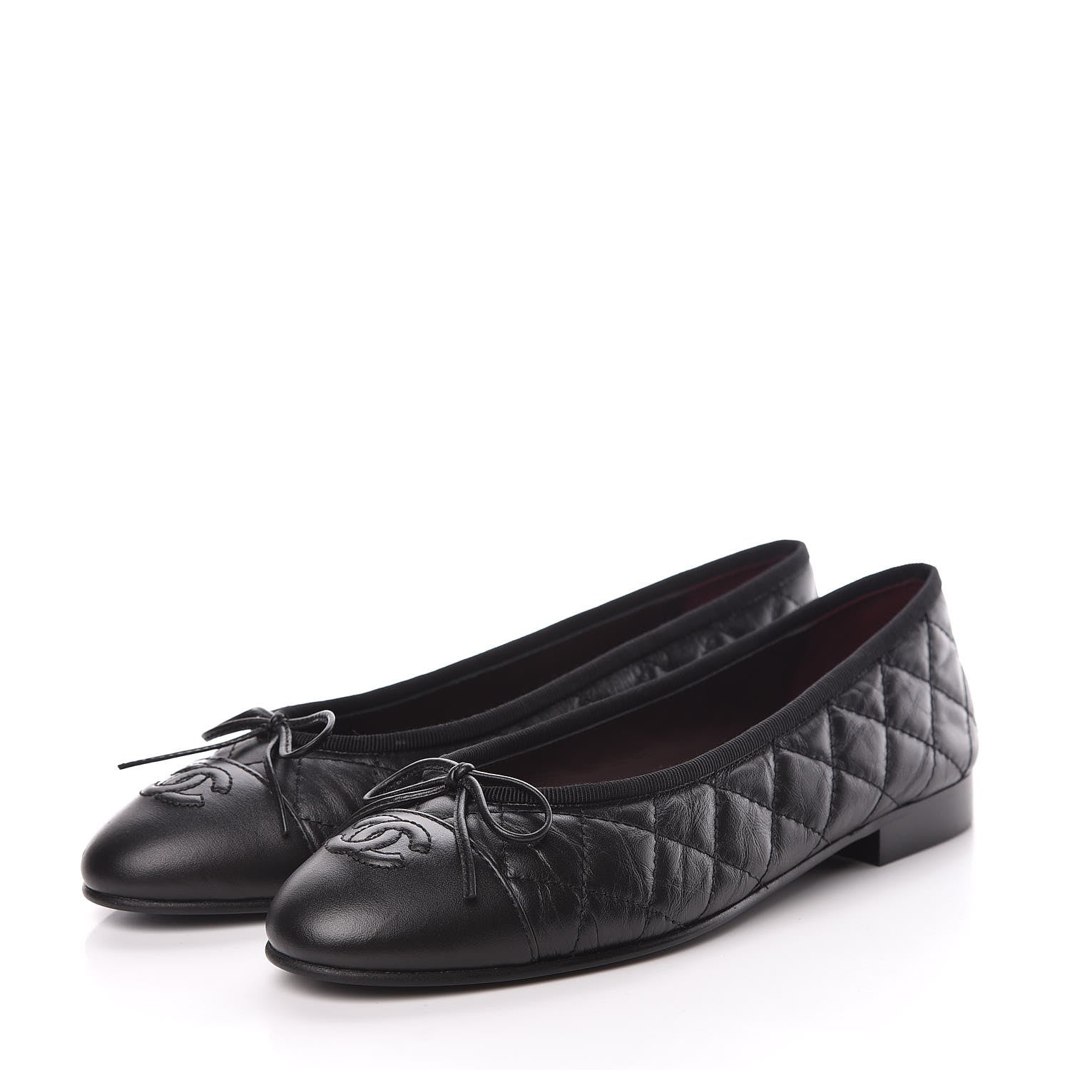 Chanel Aged Calfskin Quilted Cap Toe Ballerina Flats 37 Black 3 of 9