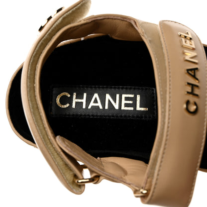 Chanel Shiny Calfskin Logo Platform Sandals 38 Beige 6 of 9