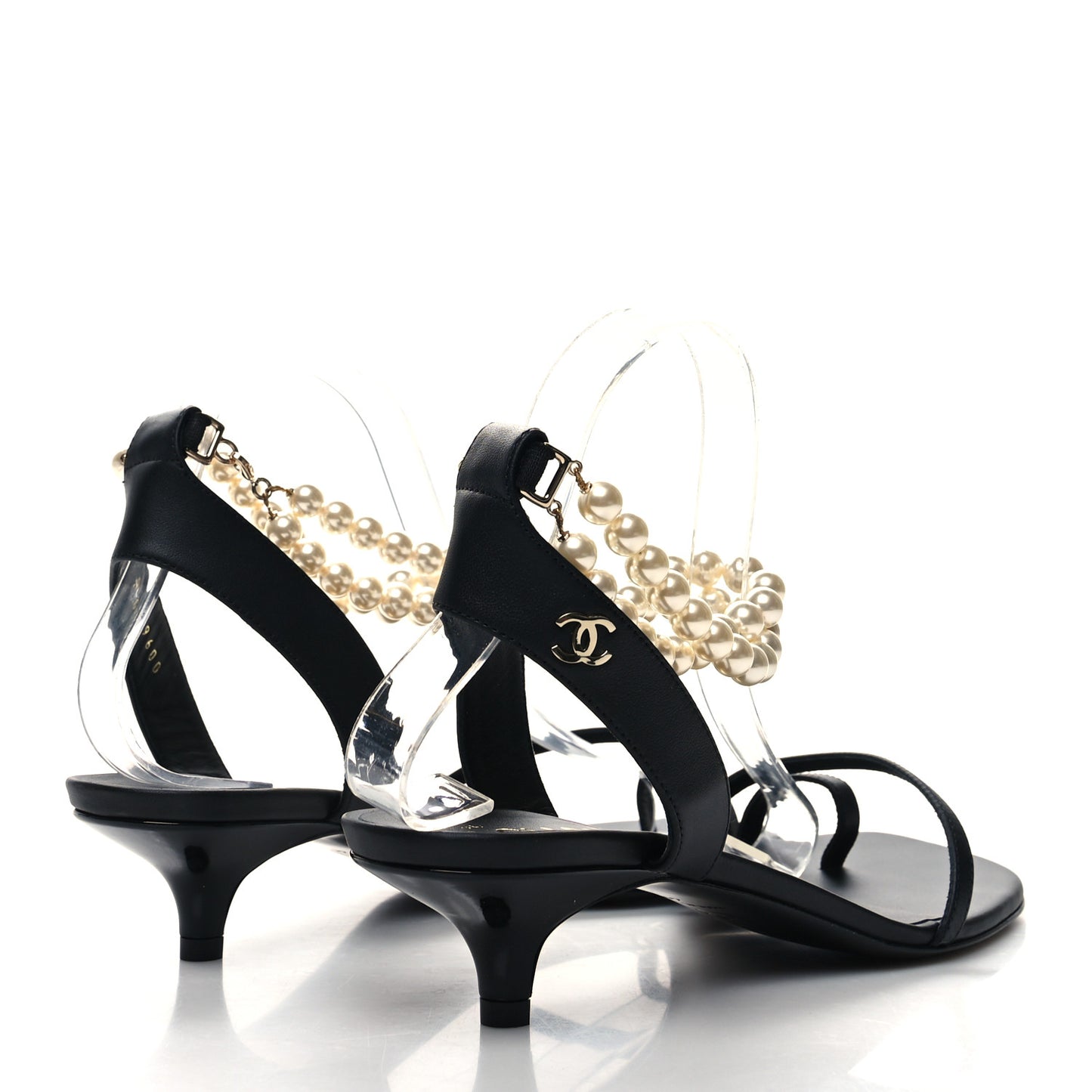 Calfskin Pearl Sandals 41 Black