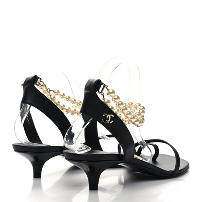 Chanel Calfskin Pearl Sandals 41 Black 4 of 8