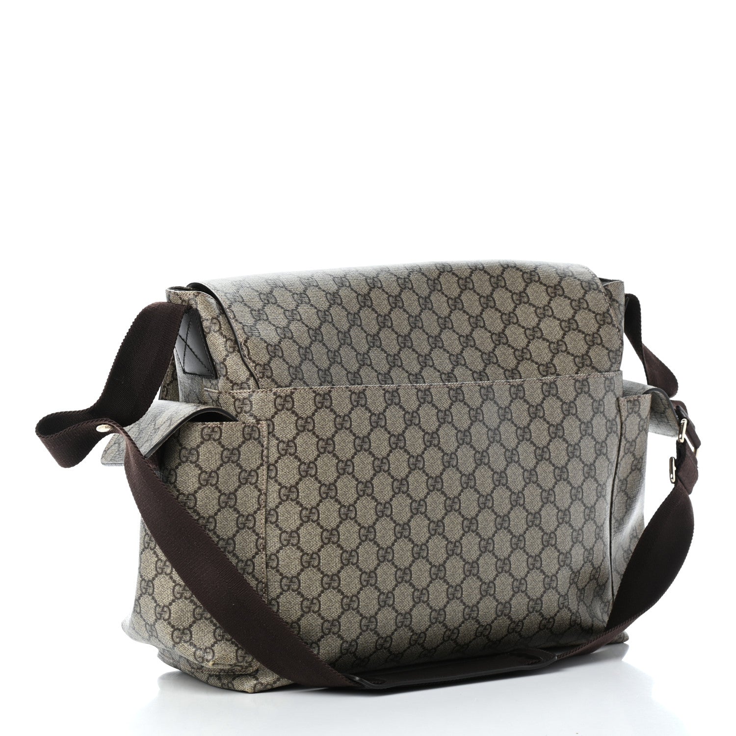 Gucci GG Supreme Monogram Selleria Calfskin Messenger Diaper Bag Beige Ebony Cocoa Dark Chocolate 3 of 9