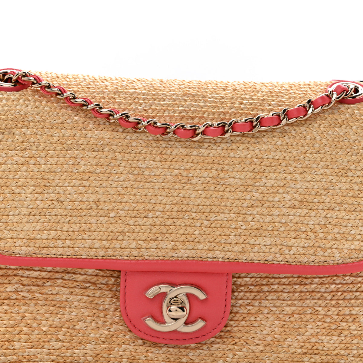 Raffia Lambskin Small Flap Bag Beige Coral