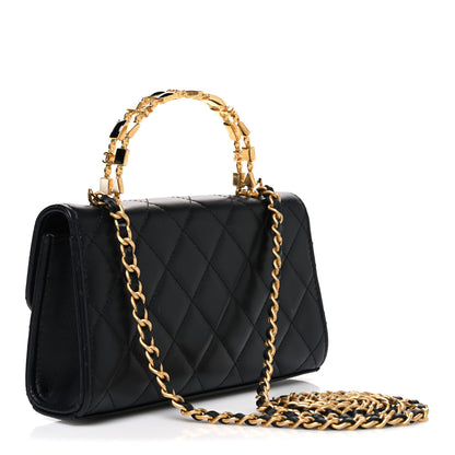 Chanel Lambskin Enamel Quilted Top Handle Flap Phone Holder With Chain Black 3 of 11