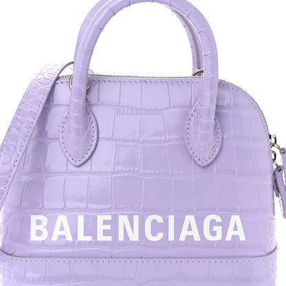 Balenciaga Shiny Calfskin Logo Crocodile Embossed XXS Ville Top Handle Bag Lilac White 7 of 9