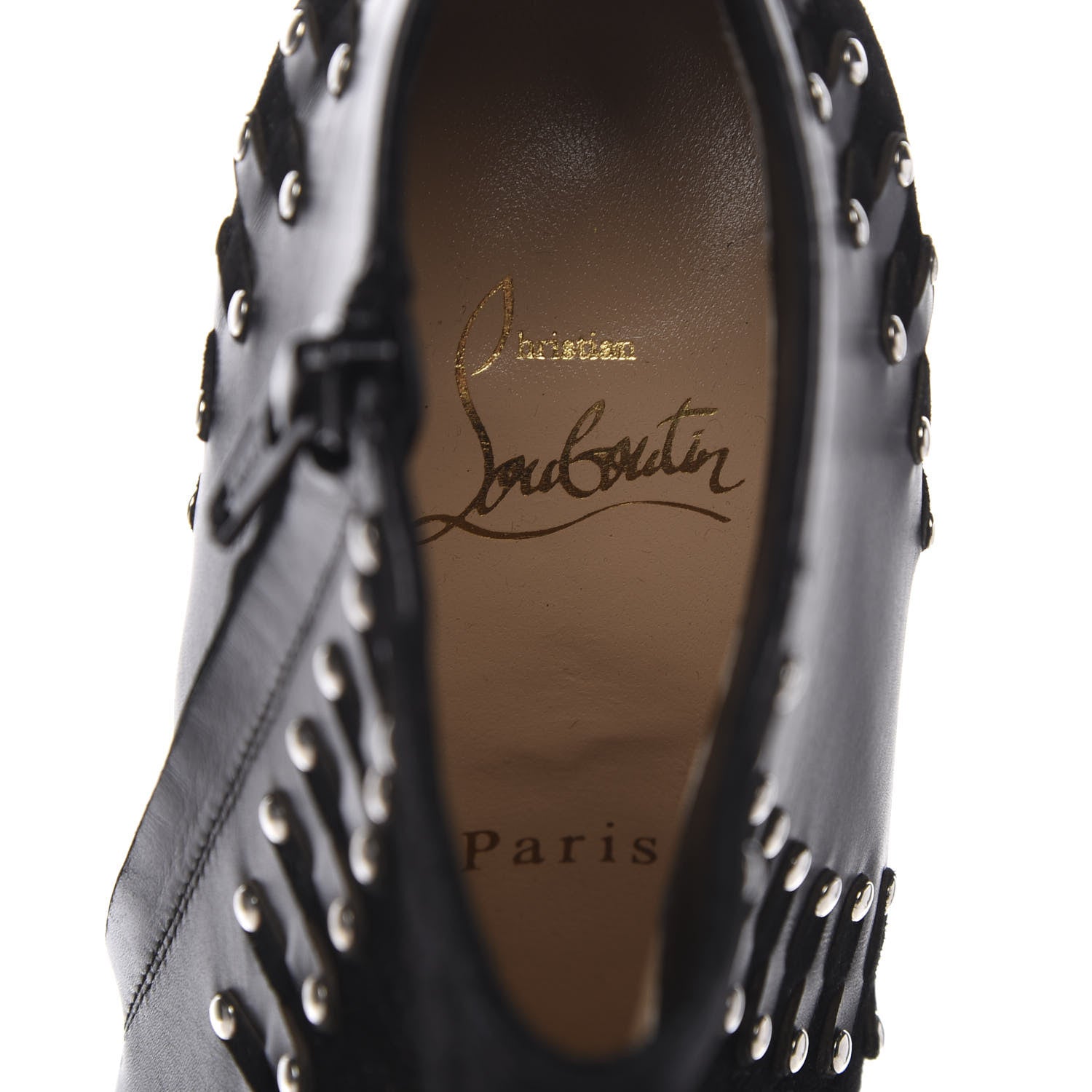 Christian Louboutin Calfskin Suede Studded 100 Ankle Boots 37 Black 7 of 13