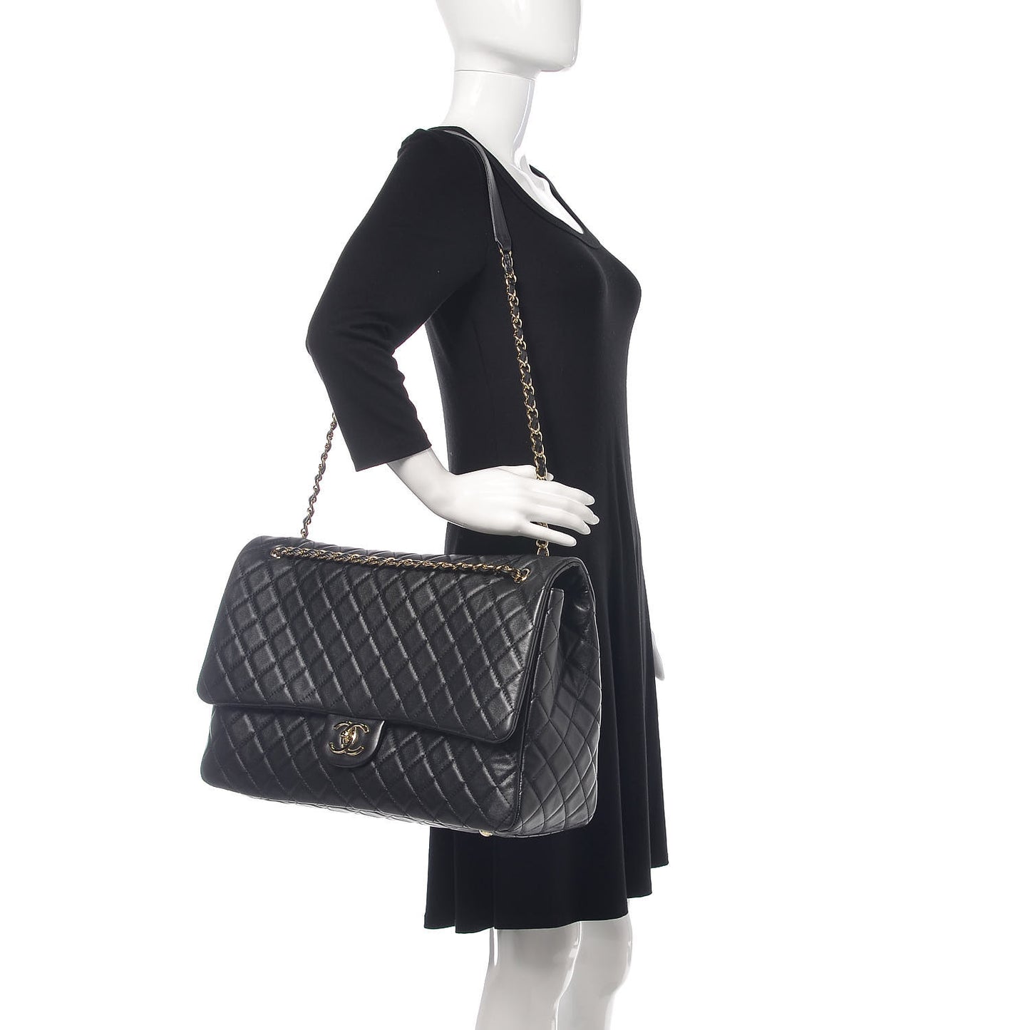 Calfskin Quilted XXL Travel Flap Bag Black