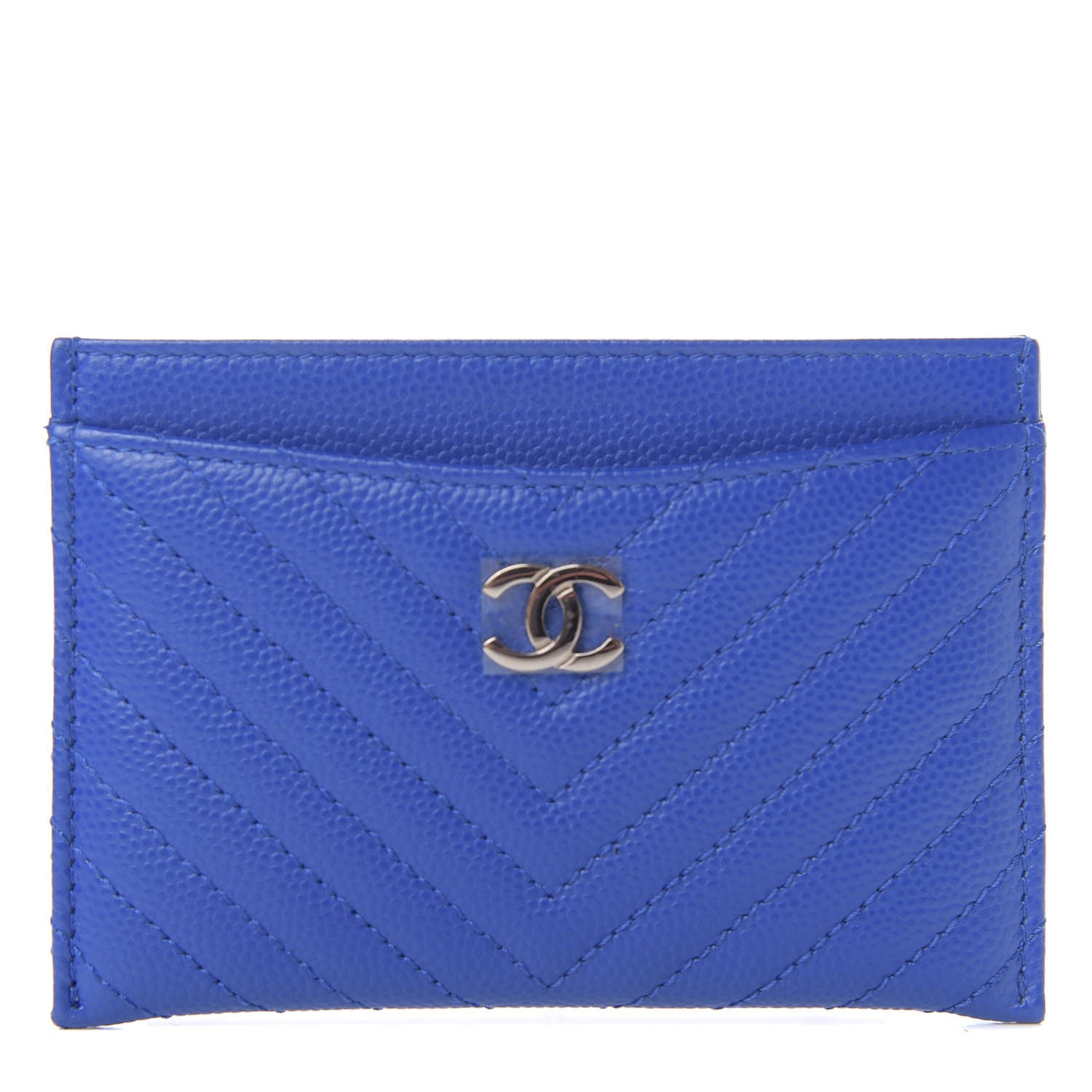 Chanel Caviar Chevron Quilted Card Holder Bright Blue 1 of 8