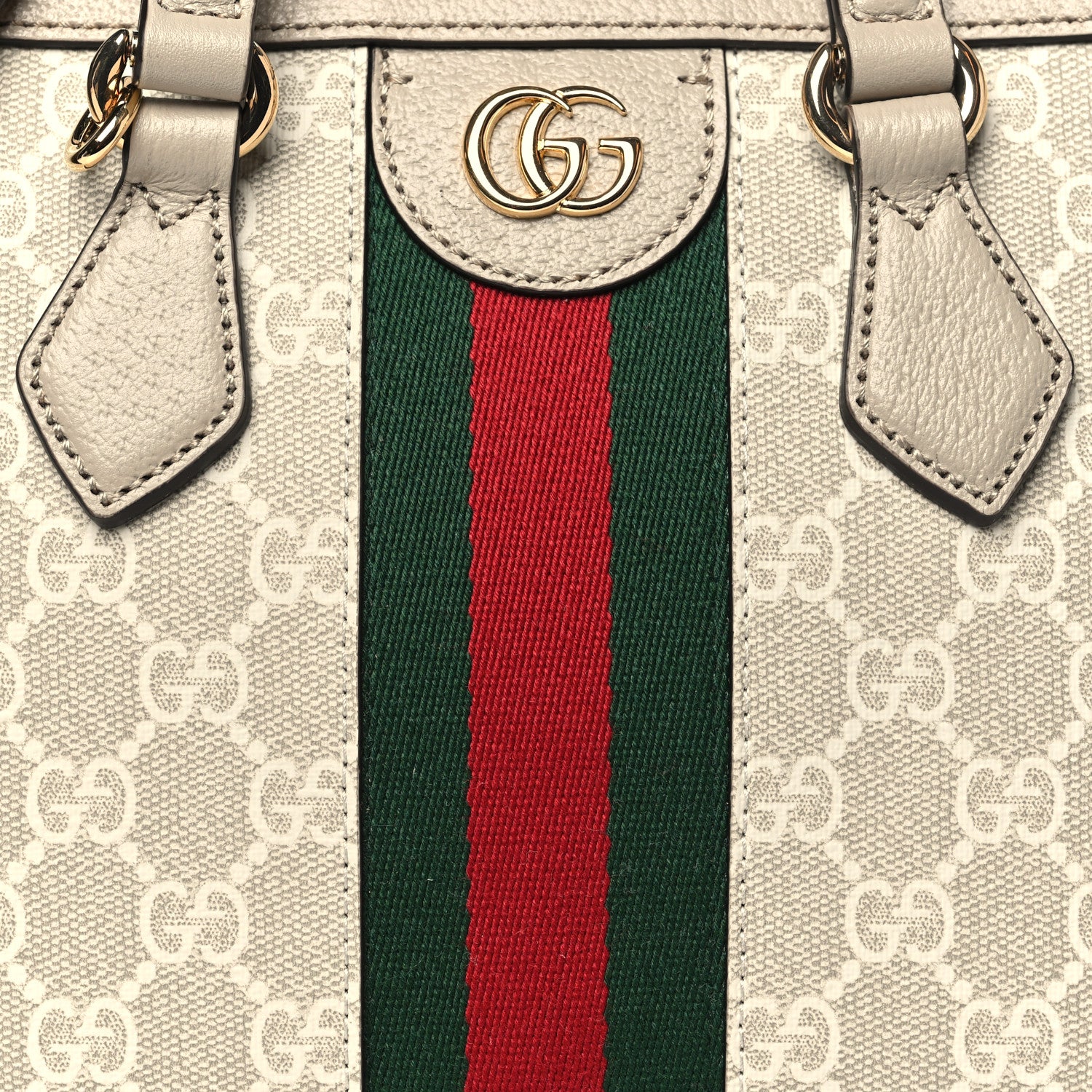 Gucci GG Supreme Monogram Textured Dollar Calfskin Web Small Ophidia Tote Bag Beige Mystic White Oatmeal 8 of 10