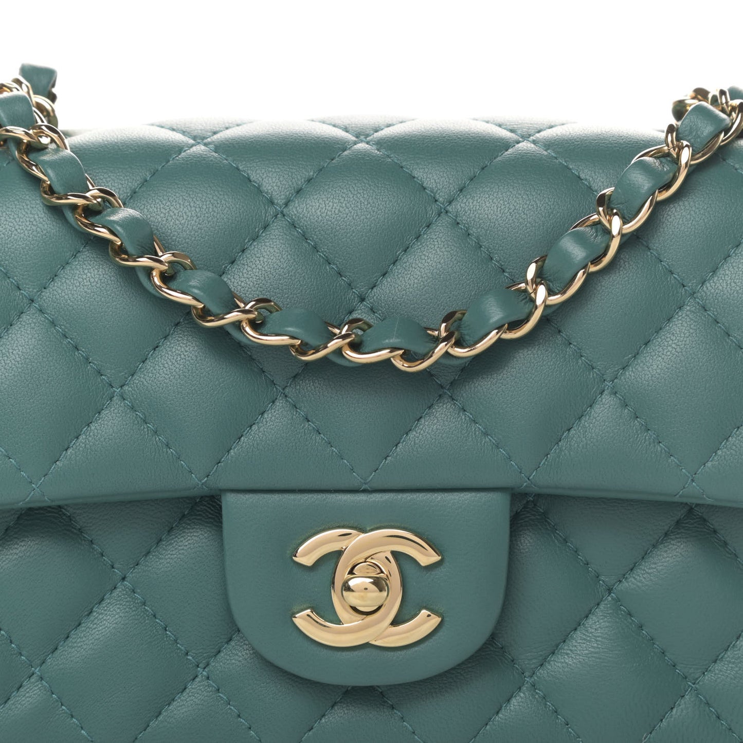 Lambskin Quilted Mini Rectangular Flap Green