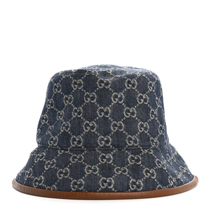 Gucci Washed Jacquard Denim Nappa GG Monogram Oscar Bucket Hat M Denim Cuir 5 of 9