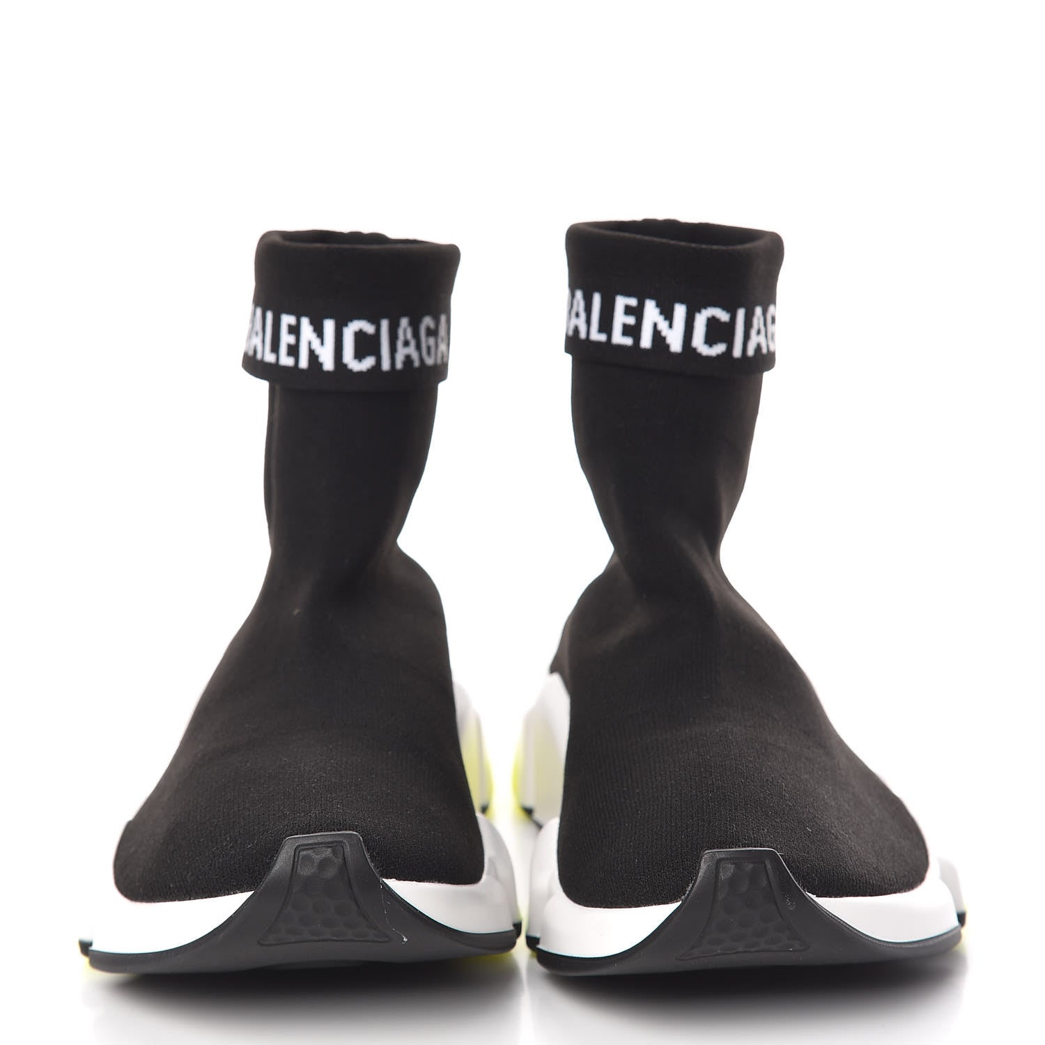 Balenciaga Neoprene Knit Womens Speed Cuffed Sneakers 39 Black White Yellow Fluo 2 of 9