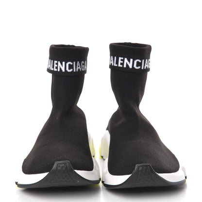 Balenciaga Neoprene Knit Womens Speed Cuffed Sneakers 39 Black White Yellow Fluo 2 of 9
