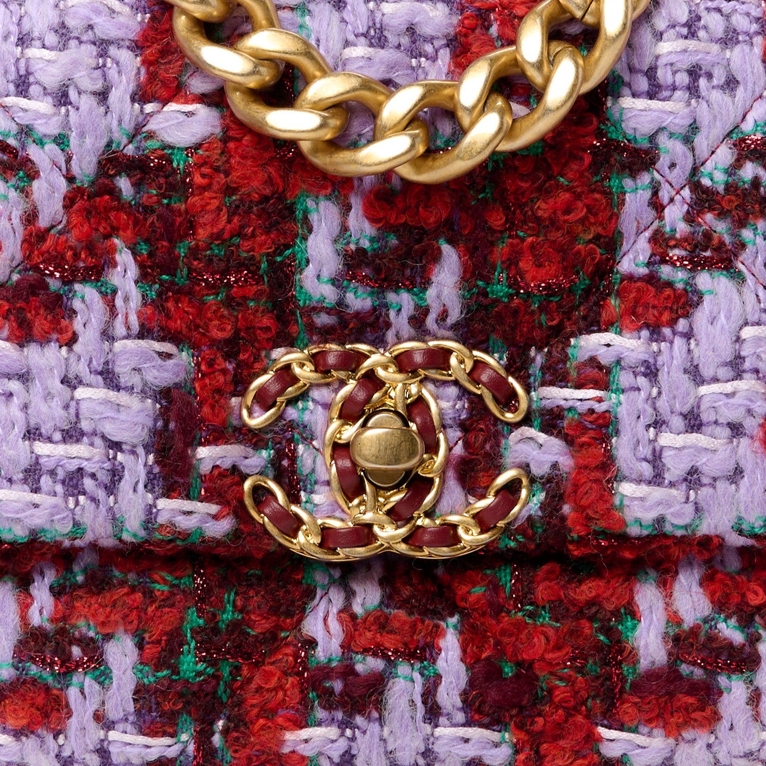 Chanel Tweed Quilted Medium Chanel 19 Flap Red Purple Green 8 of 10
