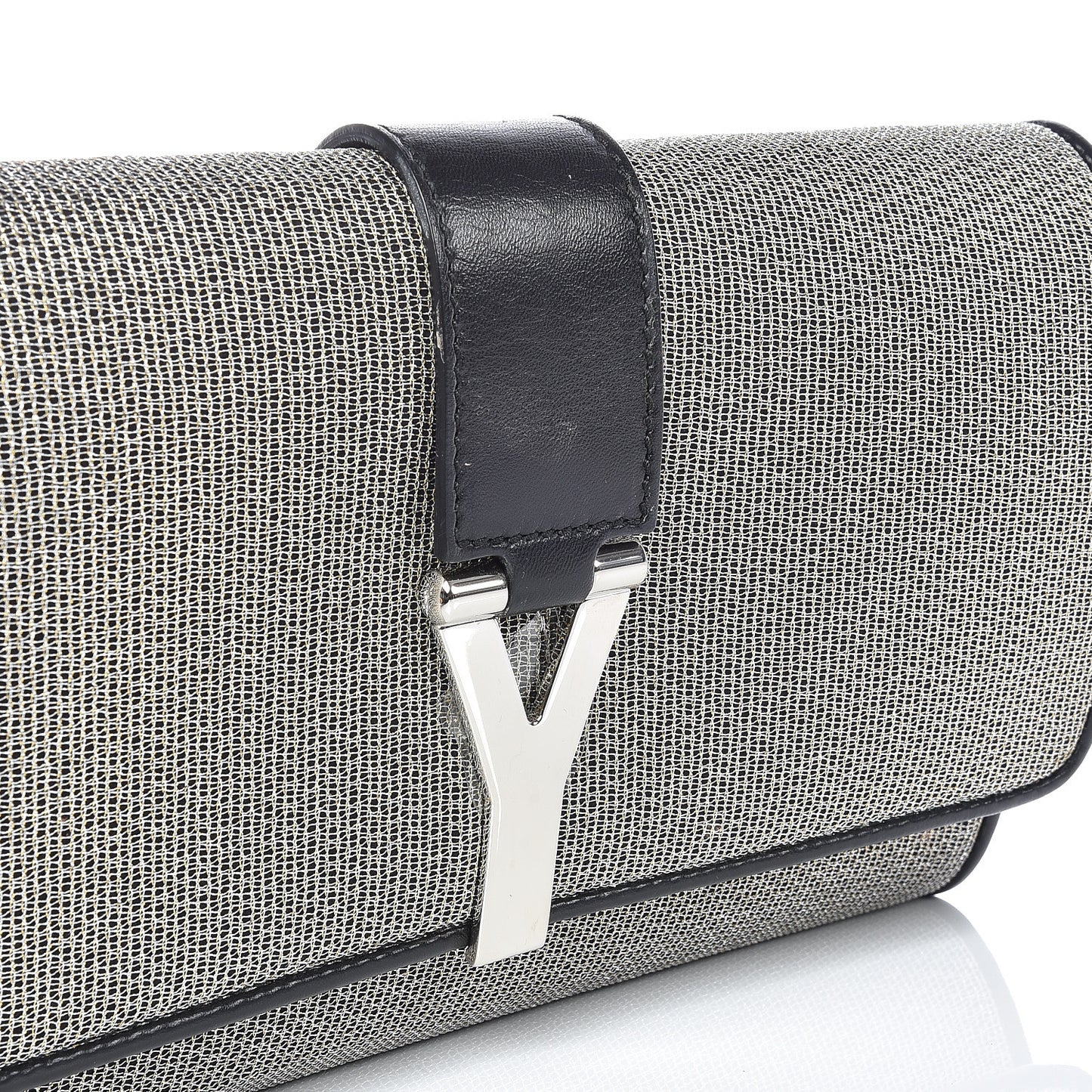 Metallic Mesh Calfskin Classic Y Ligne Clutch Silver Black