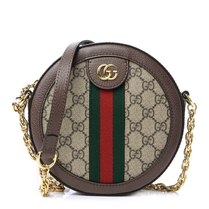 Gucci GG Supreme Monogram Web Mini Ophidia Round Shoulder Bag Brown 1 of 10