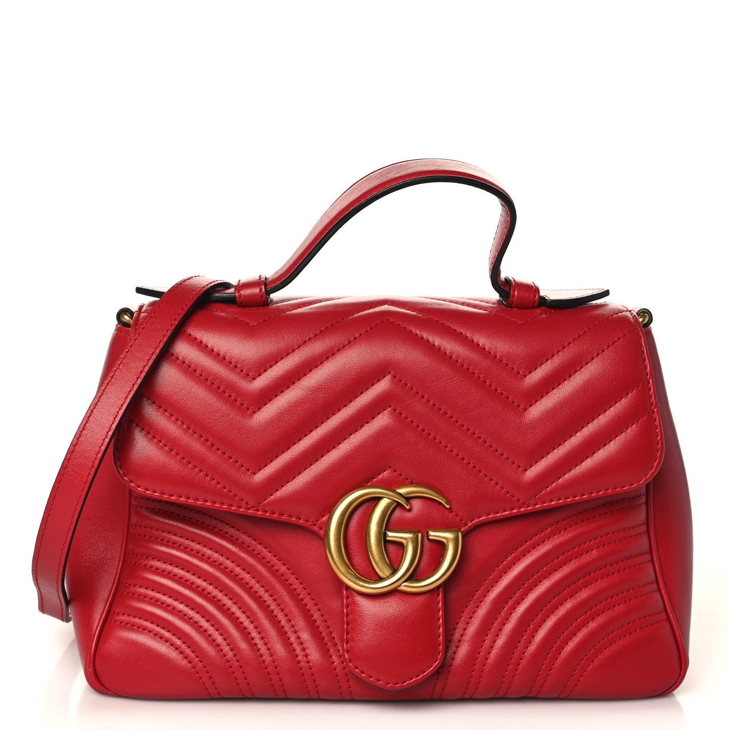 Calfskin Matelasse Small GG Marmont Top Handle Shoulder Bag Hibiscus Red