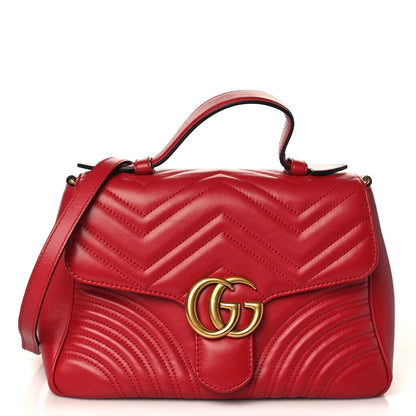 Gucci Calfskin Matelasse Small GG Marmont Top Handle Shoulder Bag Hibiscus Red 1 of 10