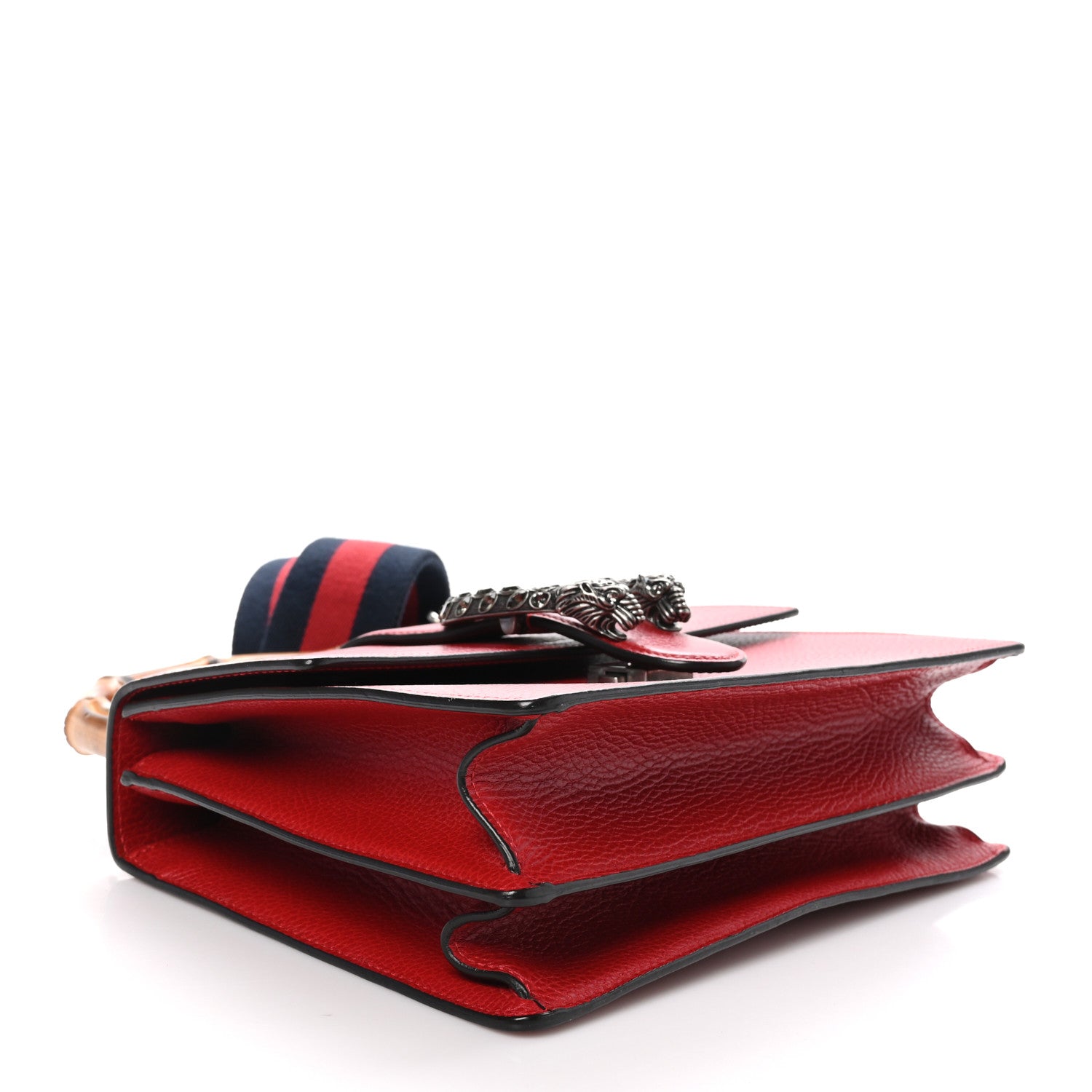 Gucci Dollar Calfskin Crystal Web Medium Dionysus Bamboo Top Handle Bag Hibiscus Red Black Diamond 4 of 11