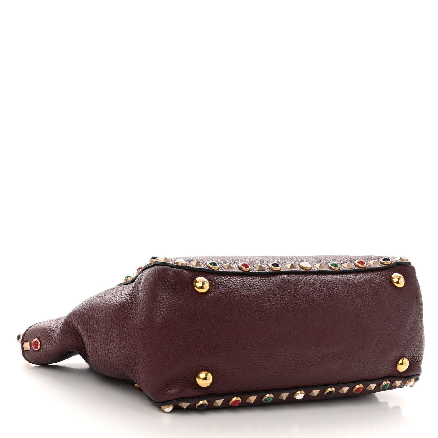 Grained Calfskin Small Rockstud Rolling Tote Rubin