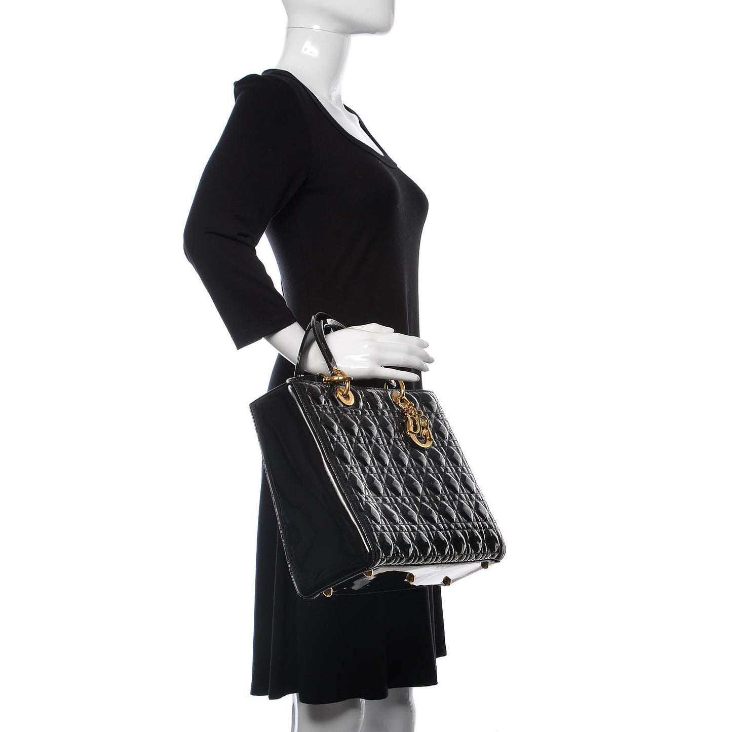 Patent Cannage Large Lady Dior Black
