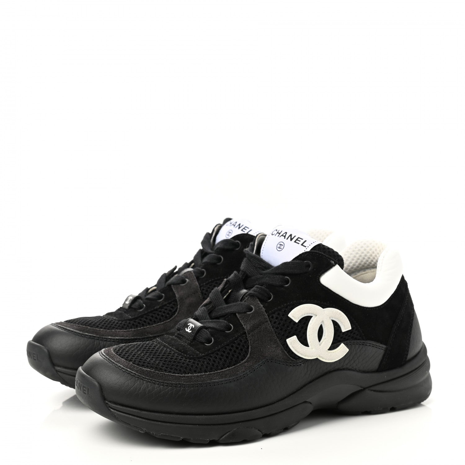Chanel Mesh Suede Grained Calfskin Womens CC Sneakers 39 Black White 3 of 8
