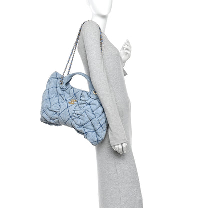 Chanel Washed Denim Quilted Maxi Bow Bag Blue 2 of 11