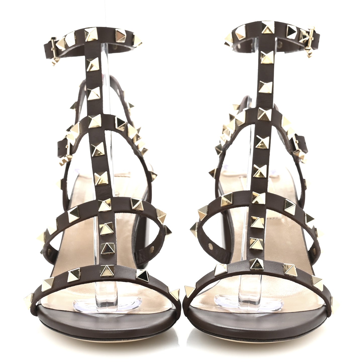 Calfskin Rockstud 60mm City Sandals 37 Dark Brown