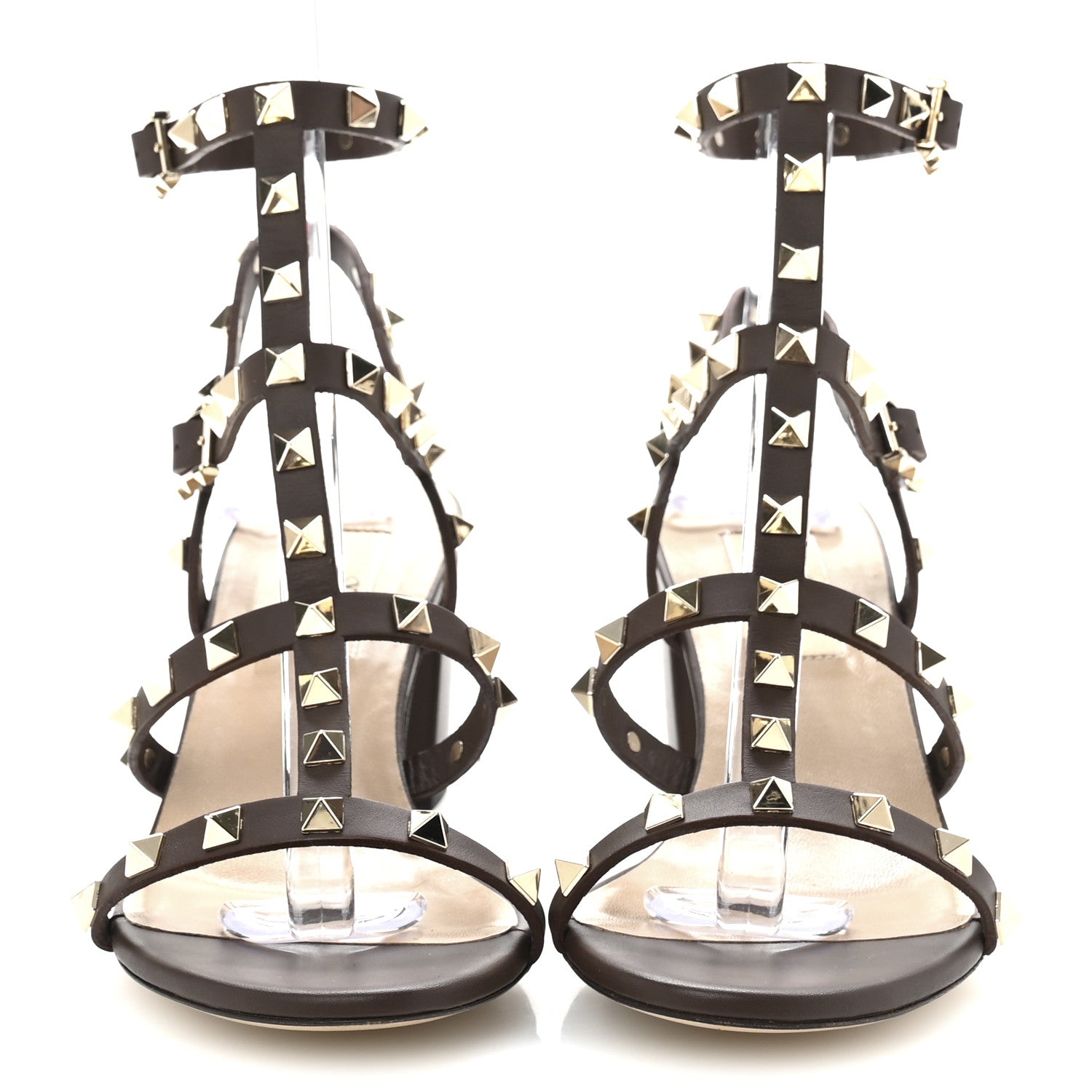 Valentino Garavani Calfskin Rockstud 60mm City Sandals 37 Dark Brown 3 of 11
