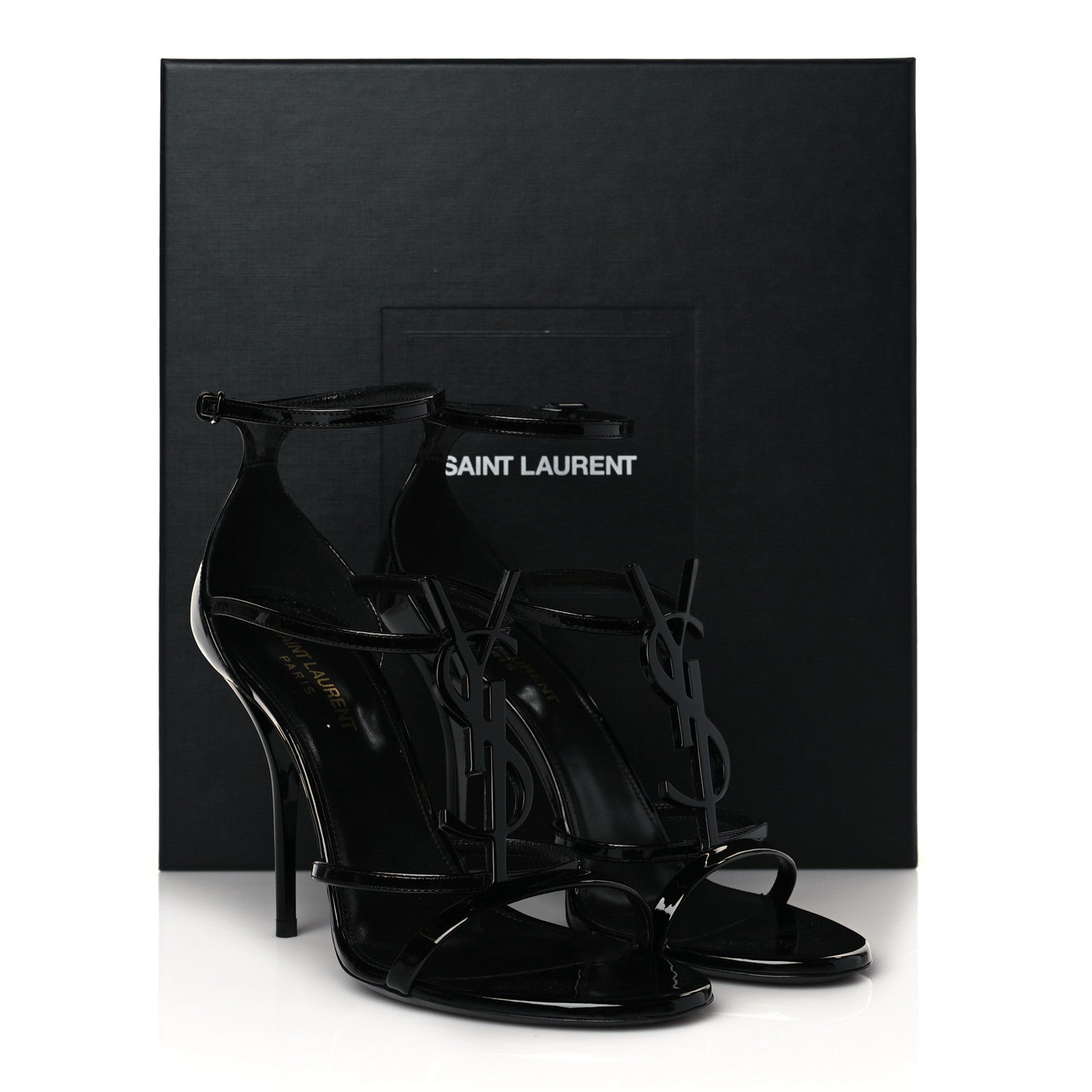 Saint Laurent Patent Cassandra 100 Ankle Strap Sandals 39 Black 10 of 10