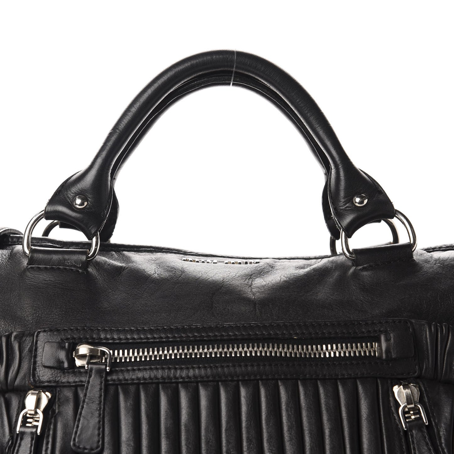 Nappa Plisse Zip Satchel Black