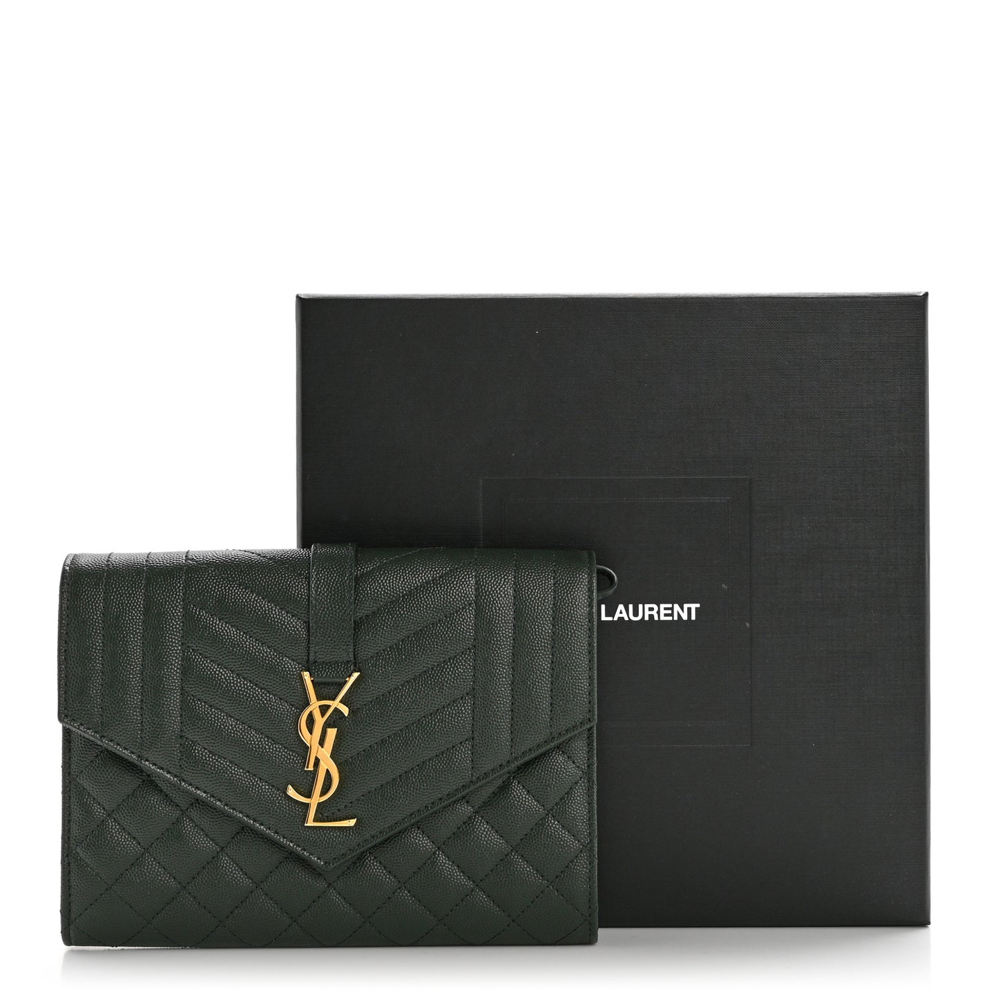 Grain De Poudre Textured Mixed Matelasse Triquilt Monogram Clutch Vert Fonce
