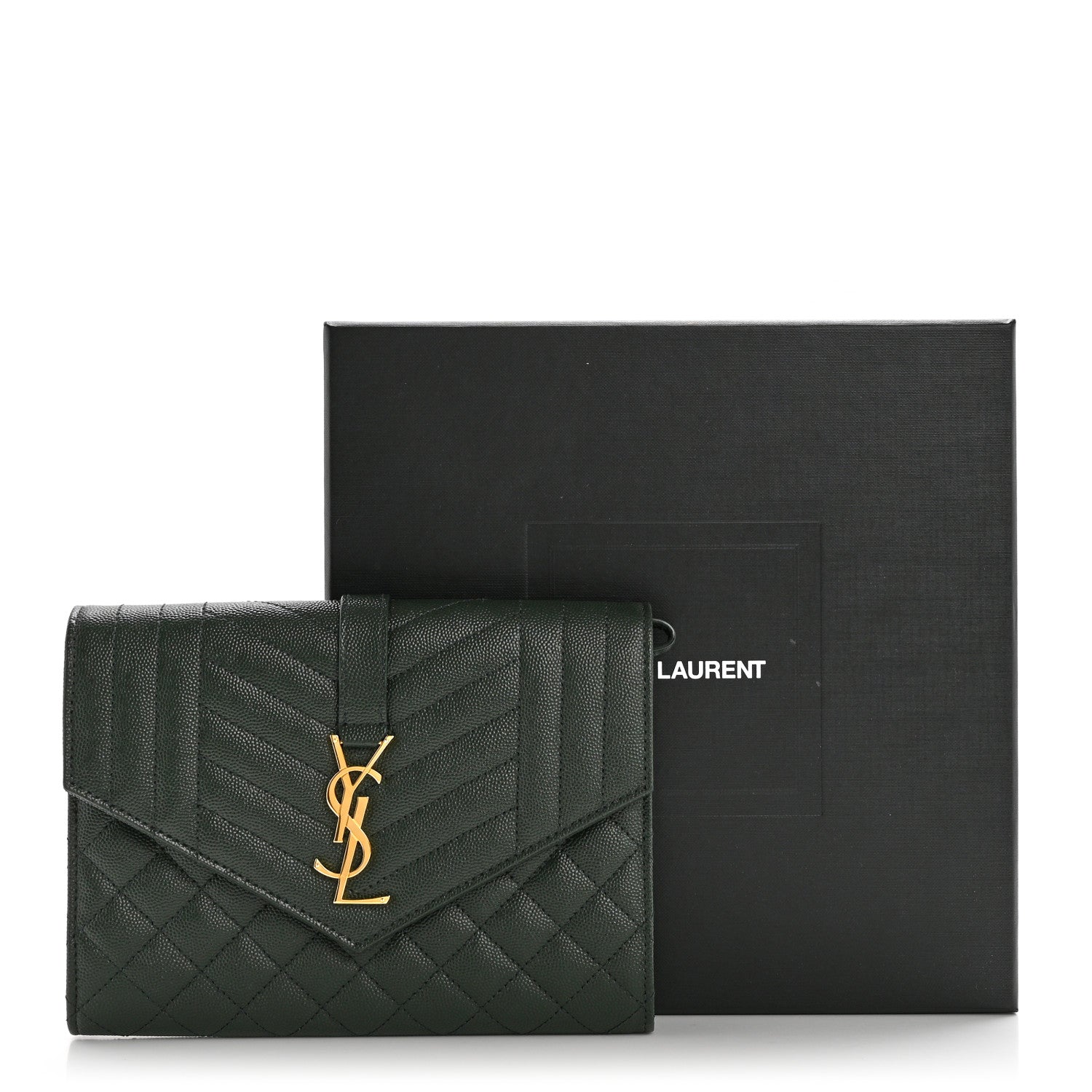 Saint Laurent Grain De Poudre Textured Mixed Matelasse Triquilt Monogram Clutch Vert Fonce 12 of 12