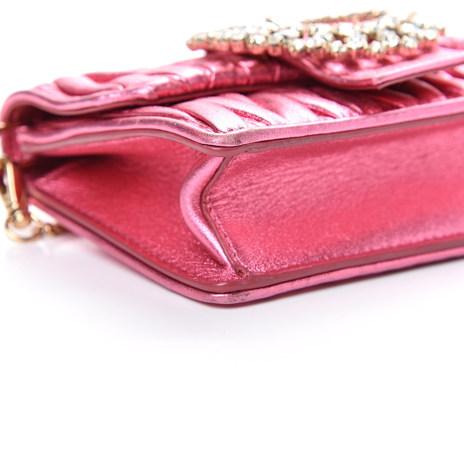 Miu Miu Metallic Nappa Matelasse Crystal Embellished Lady Crossbody Pink 11 of 12