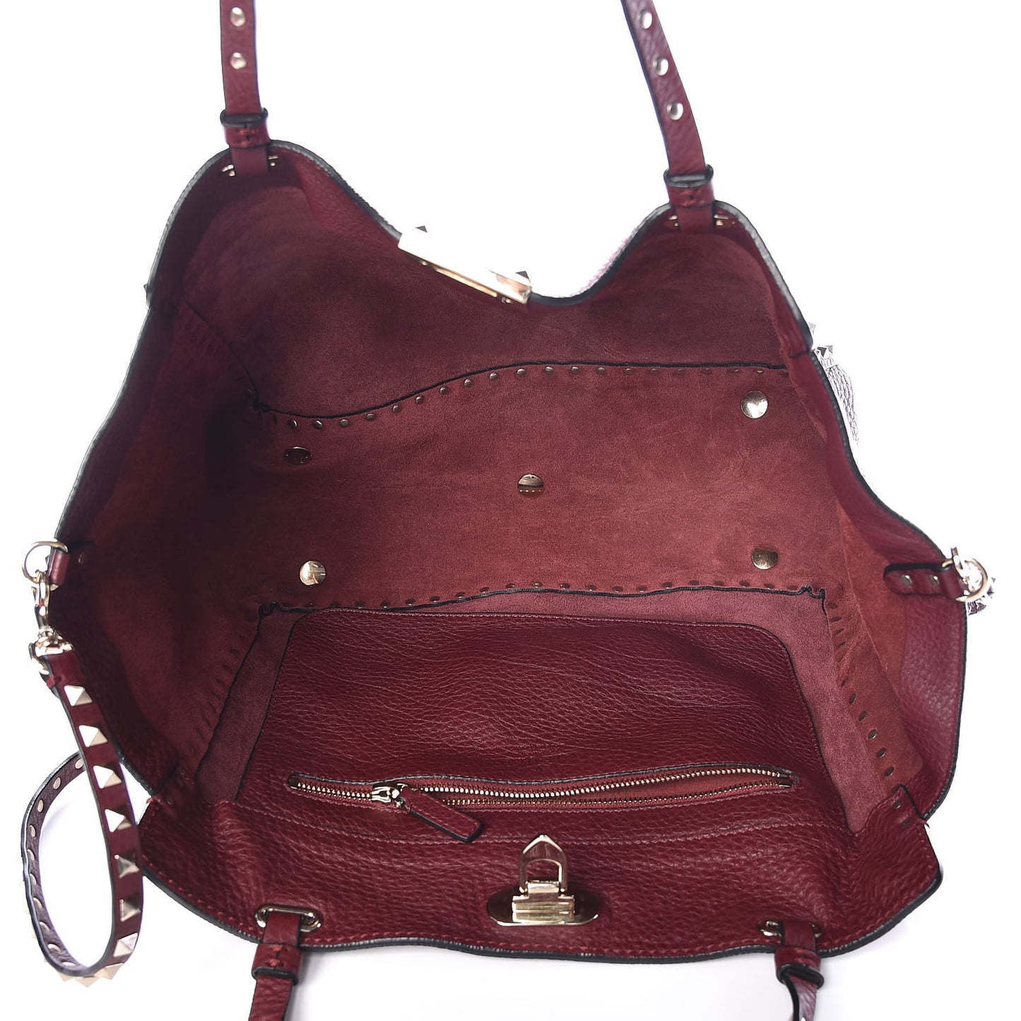 Pebbled Calfskin Medium Rockstud Tote Cremisi
