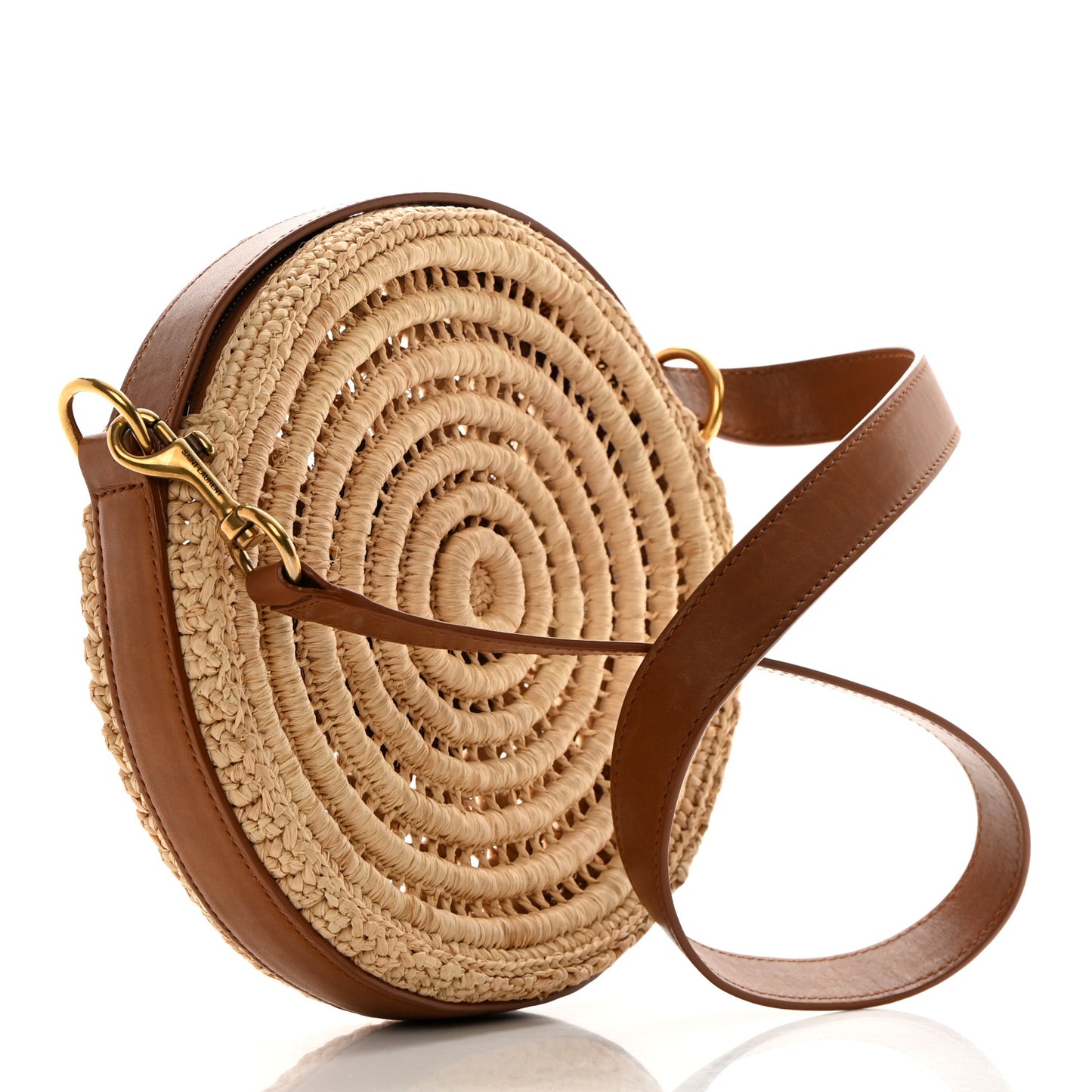 Raffia Calfskin Round Bag Natural Brick