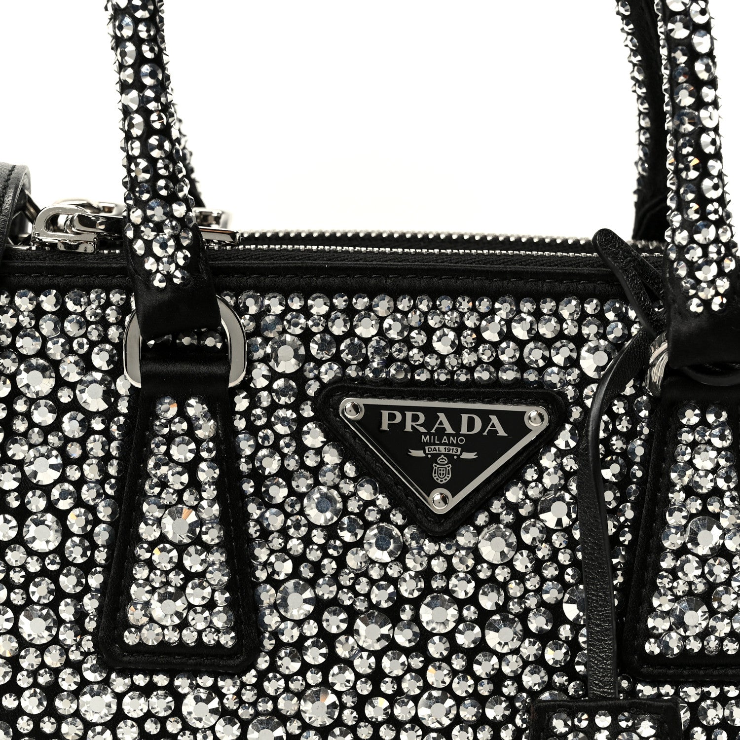 Prada Satin Crystal Mini Galleria Double Zip Tote Metal 1870702