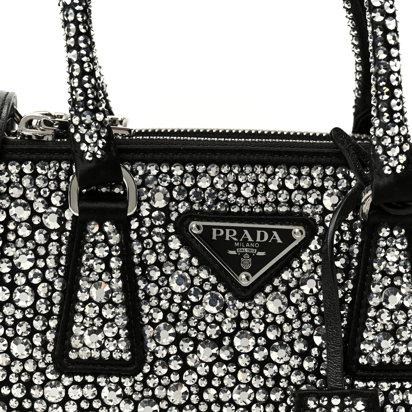 Satin Crystal Mini Galleria Double Zip Tote Metal